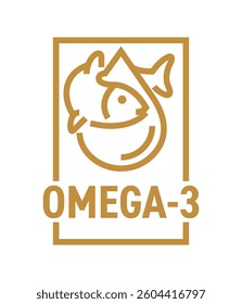 Omega-3 emblem in bold line - fatty acid and oils emblem for vitamins packaging 