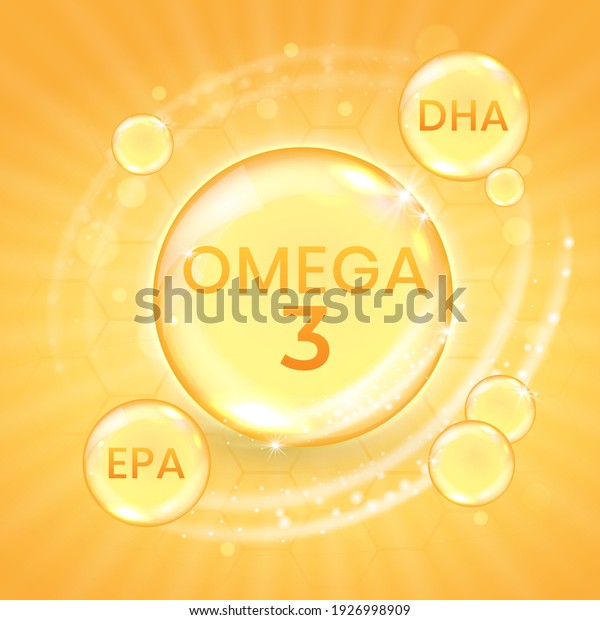 Omega-3 fatty acid supplement, shiny oil\
vitamin capsule. Fish oil droplet design template for advertisement\
or branding. Realistic vector illustration of golden essence bubble\
of dietary nutrition