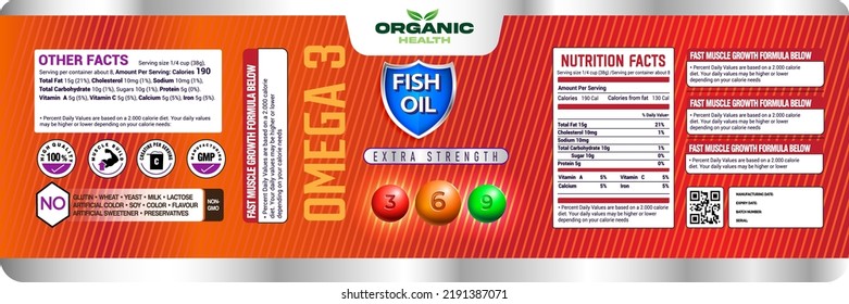 Omega-3 Fish Oil Nutrition Supplement Label Template, dietary supplement label, multivitamin supplements label, Bottle label, Package template design, design, Protein,