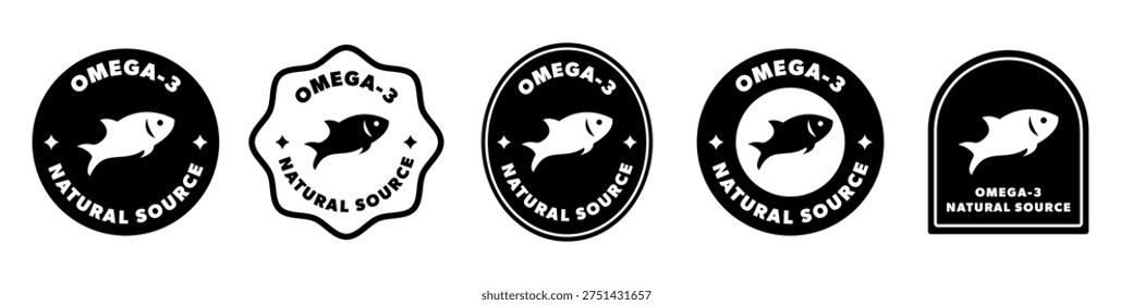Omega-3 natural source - stickers for packaging or food container. Vector design.