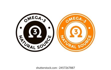 Omega-3 supplement badge logo. Suitable for health, product label and information
