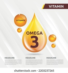 Omega3  vitamin icon collection Vector illustration golden drop
