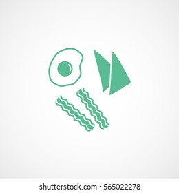 Omelet Bacon And Toast Green Flat Icon On White Background