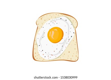 Omelet breakfast with eggs, seasonings and toast bread. Vector illustration. Morning food.