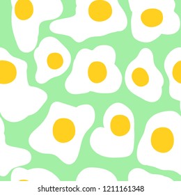 Omelet. Bright light green background, cute broken eggs. Good for printing, banner, packaging. Simple seamless pattern.
