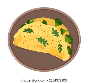 Omelet with broccoli. Scrambler illustration for menu, flyer, booklet, poster.

