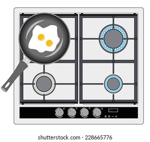 Omelet is cooked on a frying pan