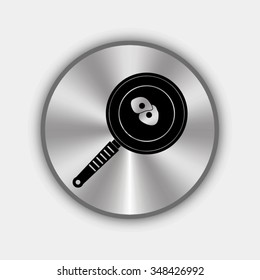 omelet in a frying pan vector icon on round metallic button