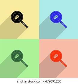 Omelet in a frying pan vector icon - colored set with long  shadow
