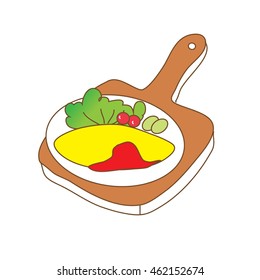 Omelet on plate with vegetable doodle vector image illustration on white background 
