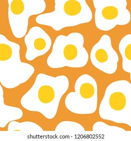 Omelet. Orange background, fried broken funny eggs. Simple seamless pattern.