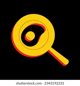 Omelet en el icono de la sartén. Icono Amarillo extruido 3D con los lados rojos un fondo negro. Ilustración.