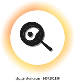 Omelet at pan icon. Dark icon with shadow on the glowing circle button. Illustration.