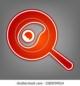 Omelet at pan icon. Flat red icon with linear white icon with gray shadow at grayish background. Illustration.