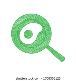 Omelet at pan icon. Green scribble Icon with solid contour on white background. Illustration.