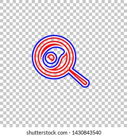 Omelet at pan icon. Red, white and contour icon at transparent background. Illustration.