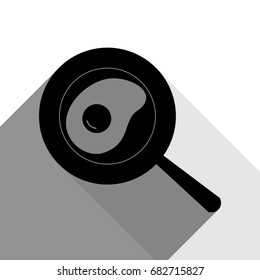 Omelet at pan icon. Vector. Black icon with two flat gray shadows on white background.