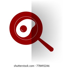 Omelet at pan icon. Vector. Bordo icon on white bending paper background.