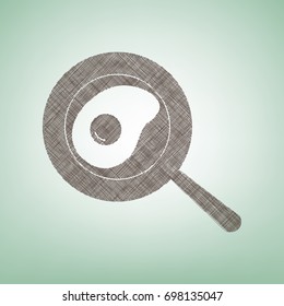 Omelet at pan icon. Vector. Brown flax icon on green background with light spot at the center.