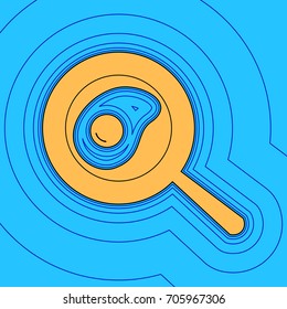 Omelet at pan icon. Vector. Sand color icon with black contour and equidistant blue contours like field at sky blue background. Like waves on map - island in ocean or sea.