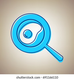 Omelet at pan icon. Vector. Sky blue icon with defected blue contour on beige background.