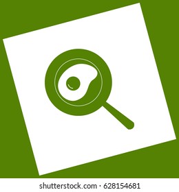 Omelet at pan icon. Vector. White icon obtained as a result of subtraction rotated square and path. Avocado background.