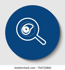 Omelet at pan icon. Vector. White contour icon in dark cerulean circle at white background. Isolated.
