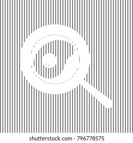 Omelet at pan icon. Vector. White icon on grayish striped background. Optical illusion.