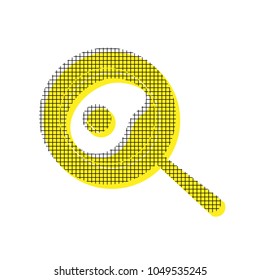 Omelet at pan icon. Vector. Yellow icon with square pattern duplicate at white background. Isolated.