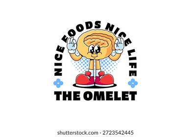 Omelette, Rolled egg, gefaltetes Ei Retro-Cartoon-Figur-Illustration mit Stehen und ok überprüfen Hand Pose für Restaurant, kulinarische, gastronomische Maskottchen und Merchandise
