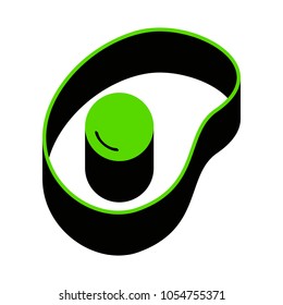 Omelet sign. Flat designed style icon. Vector. Green 3d icon with black side on white background. Isolated.
