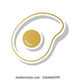 Omelet sign. Flat designed style icon. Vector. Golden gradient icon with white contour and rotated gray shadow at white background.
