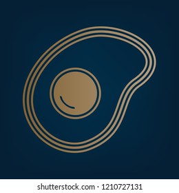 Omelet sign. Flat designed style icon. Vector. Golden icon and border at dark cyan background.