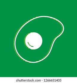Omelet sign. Flat designed style icon. Vector. White flat icon with yellow striped shadow at green background.