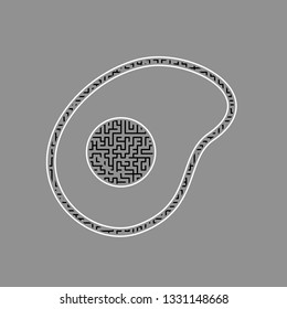 Omelet sign. Flat designed style icon. Vector. Black maze filled icon with white border at gray background.