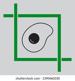 Omelet sign. Flat designed style icon. Black icon inside green crop tool at light gray background
