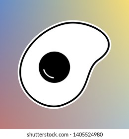Omelet sign. Flat designed style icon. Black icon in white shell at pastel color background. Illustration.