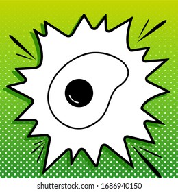 Omelet sign. Flat designed style icon. Black Icon on white popart Splash at green background with white spots. Illustration.