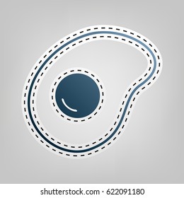 Omelet sign. Flat designed style icon. Vector. Blue icon with outline for cutting out at gray background.