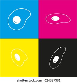 Omelet sign. Flat designed style icon. Vector. White icon with isometric projections on cyan, magenta, yellow and black backgrounds.