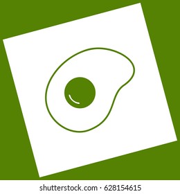 Omelet sign. Flat designed style icon. Vector. White icon obtained as a result of subtraction rotated square and path. Avocado background.