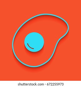 Omelet sign. Flat designed style icon. Vector. Blue icon with soft shadow putted down on flamingo background.