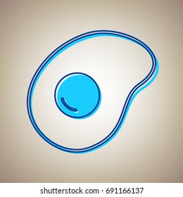Omelet sign. Flat designed style icon. Vector. Sky blue icon with defected blue contour on beige background.