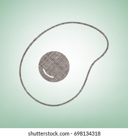Omelet sign. Flat designed style icon. Vector. Brown flax icon on green background with light spot at the center.