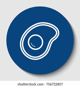 Omelet sign. Flat designed style icon. Vector. White contour icon in dark cerulean circle at white background. Isolated.