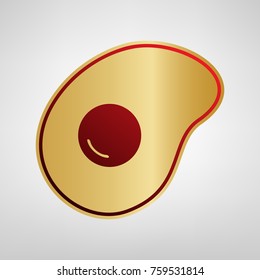 Omelet sign. Flat designed style icon. Vector. Red icon on gold sticker at light gray background.