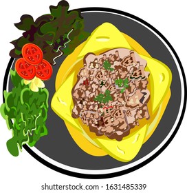 Omelet stuffed with minced pork, vector illustration Thai food
