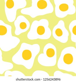 Omelet. Yellow background, cute white broken eggs. Good for postcards, banner, packaging. Simple seamless pattern.