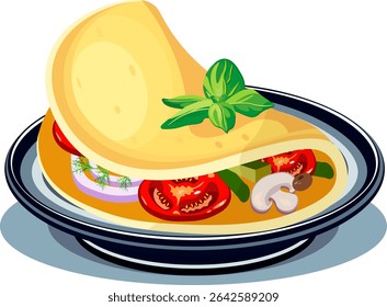 omelets with mushrooms tomatoes on a plate