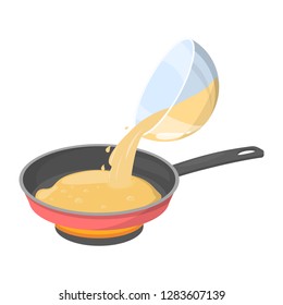 Omelette cooking. Fast and easy breakfast with egg and milk. Healthy meal. Isolated flat vector illustration